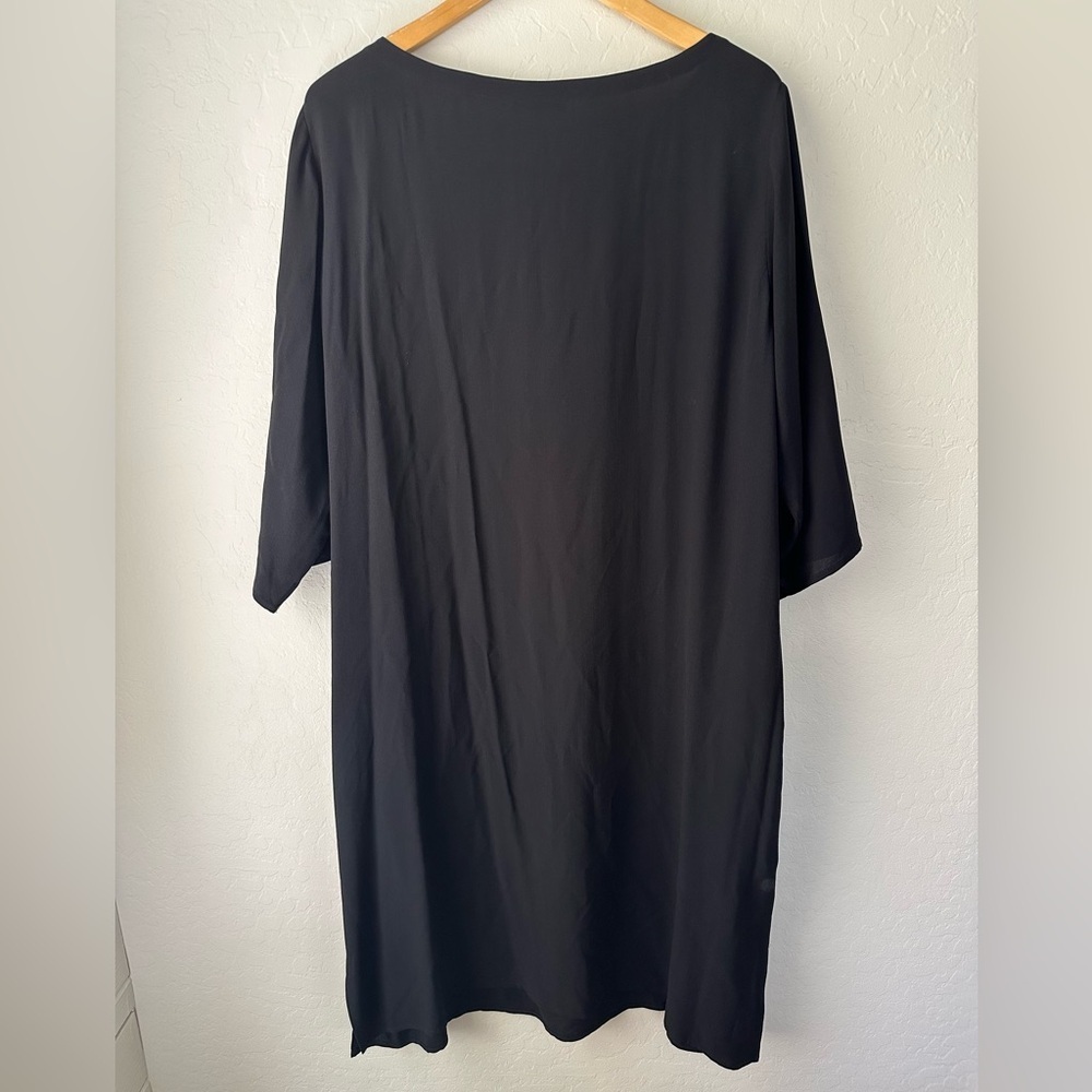 Eileen Fisher Silk Black Shift Dress 3/4 Sleeve, L EUC - Picture 6 of 8
